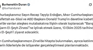 Cumhurbaşkanı Erdoğan, Gazze zirvesi için yarın Mısır'a gidecek