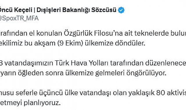 Dışişleri Sözcüsü Keçeli: 18 vatandaşımızın yarın öğleden sonra ülkemize dönmesi öngörülmektedir