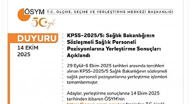 Sözleşmeli sağlık personeli yerleştirme sonuçları açıklandı