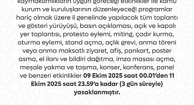 Tokat'ta 3 günlük gösteri ve eylem yasağı kararı