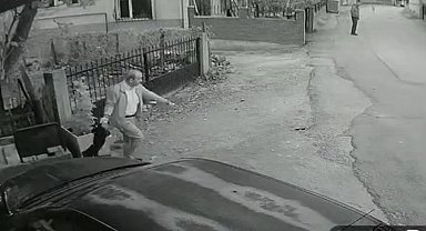 Yavru köpeği kuyruğundan tutup yere fırlattı; o anlar kamerada