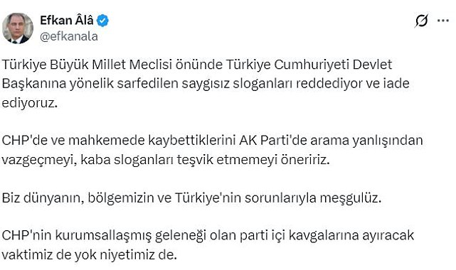 AK Parti'li Ala: Devlet Başkanına yönelik saygısız sloganları reddediyor ve iade ediyoruz