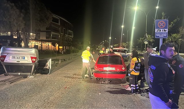 Alkollü sürücünün otomobili, park halindeki araca çarpıp takla attı; 1 yaralı