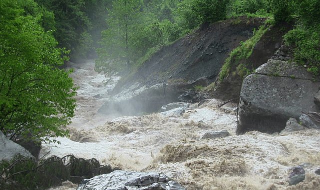 Artvin'de etkili sağanak; dere taştı, köprü hasar gördü
