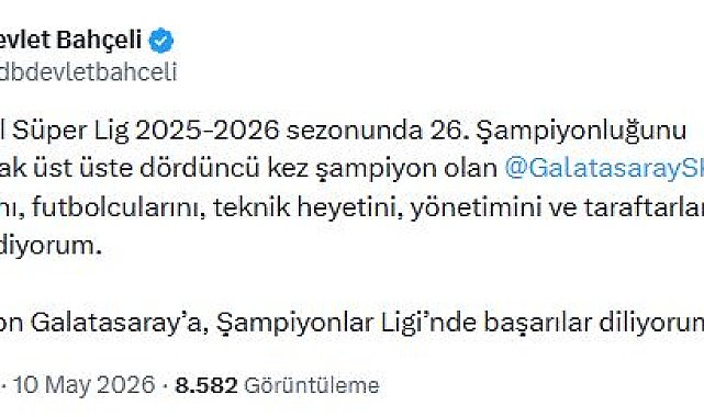 Bahçeli'den Galatasaray'a tebrik mesajı