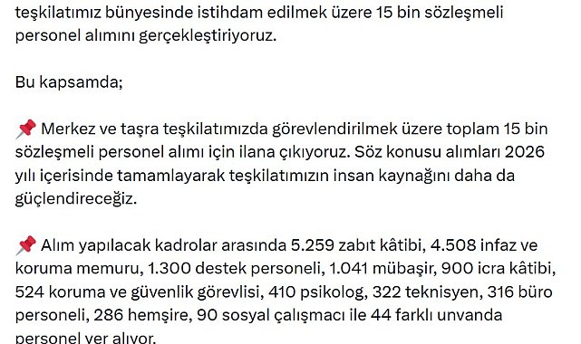Bakan Gürlek: 15 bin sözleşmeli personel alımını gerçekleştiriyoruz