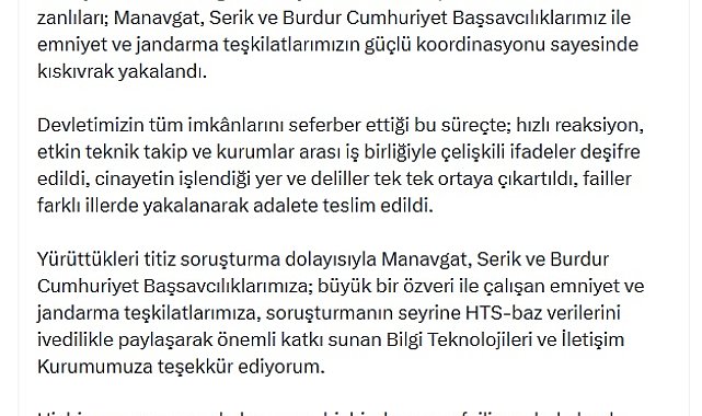 Bakan Gürlek: Kübra Yapıcı'nın katil zanlıları yakalandı