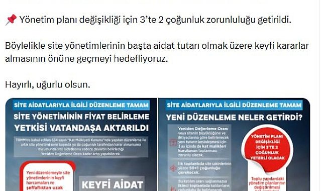 Bakan Kurum: Site yönetiminin fiyat belirleme yetkisi vatandaşa aktarıldı