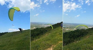 Bursa’da paraşütle ormana daldı!