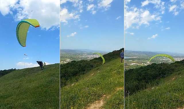 Bursa’da paraşütle ormana daldı!