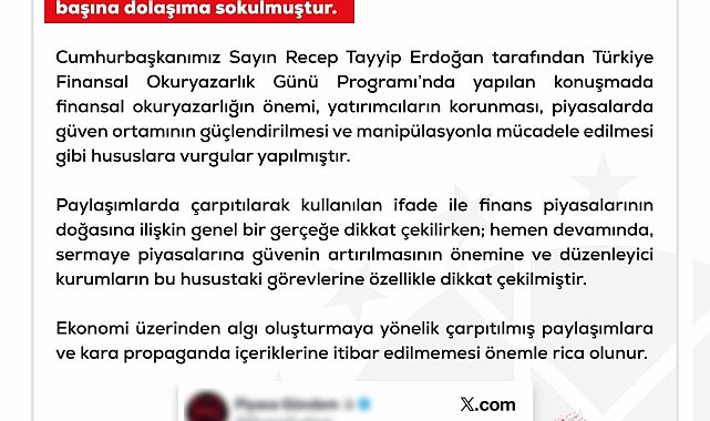 DMM: 'Erdoğan, sermaye piyasalarına yatırım yapmak risklidir dedi' iddialarına ilişkin açıklama