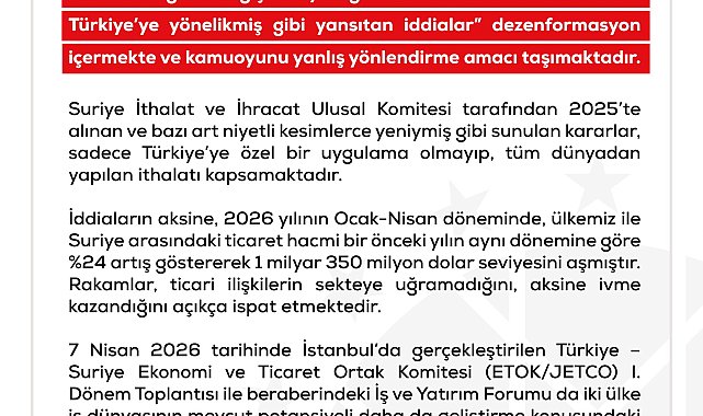 DMM'den Suriye'nin gümrük düzenlemelerine ilişkin dezenformasyon açıklaması