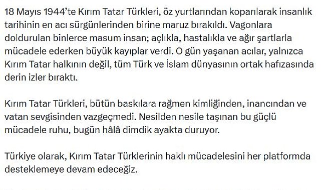 İletişim Başkanı Duran: Kırım Tatar Türklerinin haklı mücadelesini desteklemeye devam edeceğiz