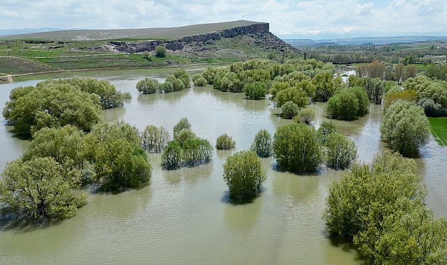 Melendiz Çayı taştı, mesire alanındaki ağaçlar su içinde kaldı