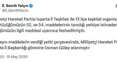 MHP'li Yalçın: Isparta il teşkilatı ile 13 ilçe teşkilatı feshedildi