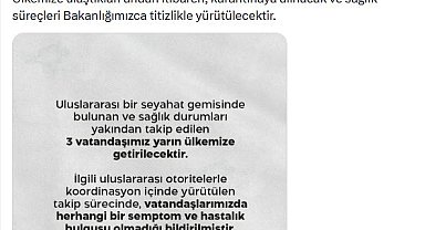 Sağlık Bakanlığı: Gemideki 3 Türk vatandaşı Türkiye'ye getirilecek