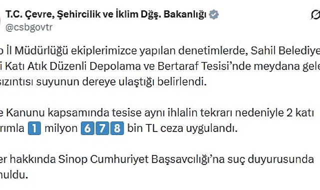 Sinop'ta dereyi kirleten katı atık tesisine ceza