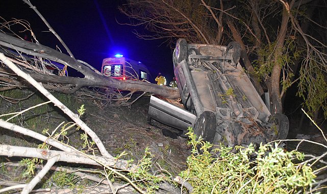 Sivas'ta otomobil yol kenarındaki ağaca çarpıp devrildi: 1 ölü, 4 yaralı