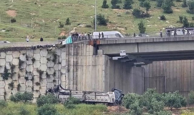 TIR, otomobile çarpıp viyadükten düştü; 2 ölü,4 yaralı