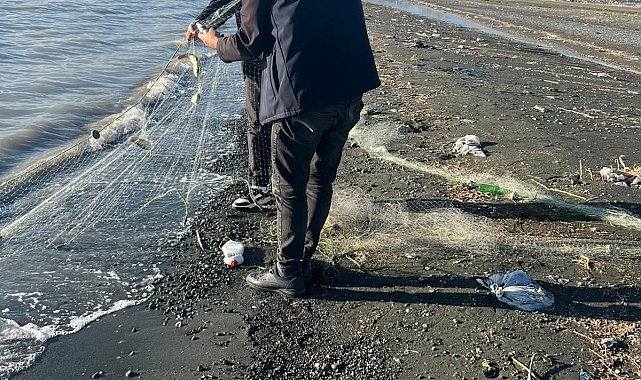 Van Gölü'ne atılan 200 metre uzatma ağında yakalanan 100 kilo canlı balık, tekrar suya bırakıldı