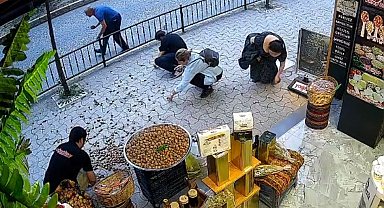 'Sakar' kedinin devirdiği cevizleri hep birlikte topladılar