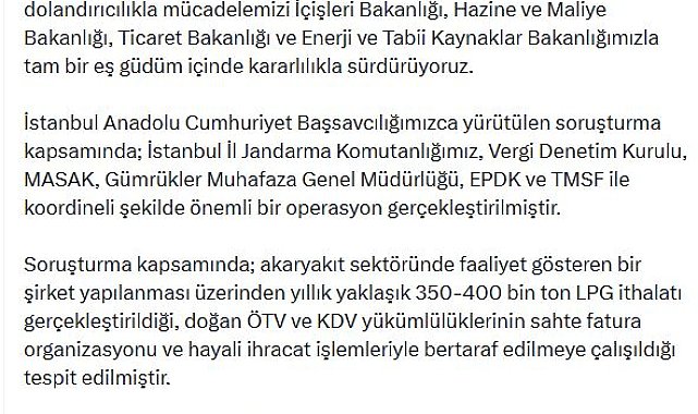 Akaryakıt sektörüne yönelik sahte fatura operasyonu; 10 şirkete kayyım atandı