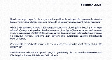Ankara'da 3 yaşındaki kızını rehin alan baba etkisiz hale getirildi