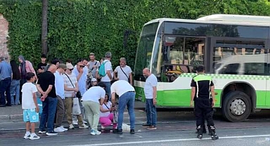 Anne ve bebeğine otobüs çarptı