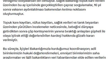 Bakan Gürlek: Bebeğini çöpe bıraktığı tespit edilen şüpheli ve kardeşi hakkında gözaltı kararı verildi