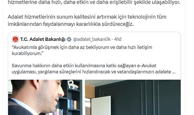 Bakan Gürlek: e-Avukat uygulamamızla, savunma hakkının daha etkin kullanılmasına katkı sunuyoruz