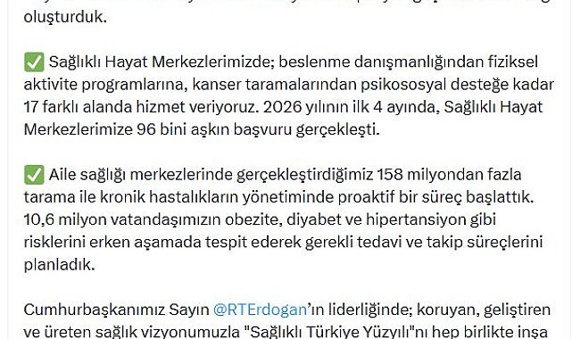 Bakan Memişoğlu: 4 ayda Sağlıklı Hayat Merkezlerimize 96 bini aşkın başvuru gerçekleşti