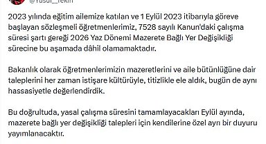 Bakan Tekin'den 'Mazerete Bağlı Yer Değişikliği' açıklaması