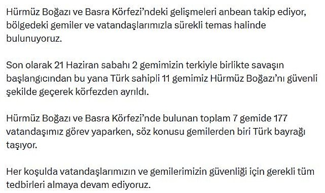 Bakan Uraloğlu: Türk sahipli 11 gemi Hürmüz Boğazı'nı güvenli şekilde geçti