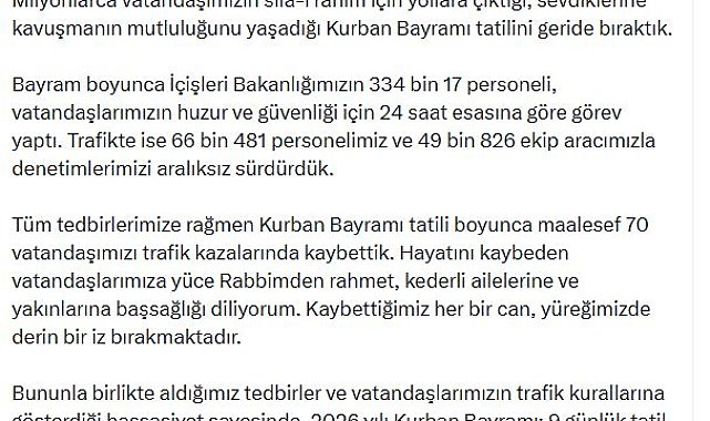 Bayram tatilindeki trafik kazalarında 70 kişi öldü