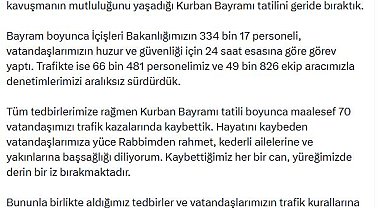 Bayram tatilindeki trafik kazalarında 70 kişi öldü