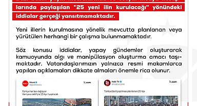 DMM'den '25 yeni ilin kurulacağı' iddialarına yalanlama
