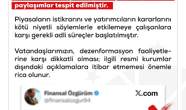 DMM'den finansal piyasalara yönelik dezenformasyon uyarısı