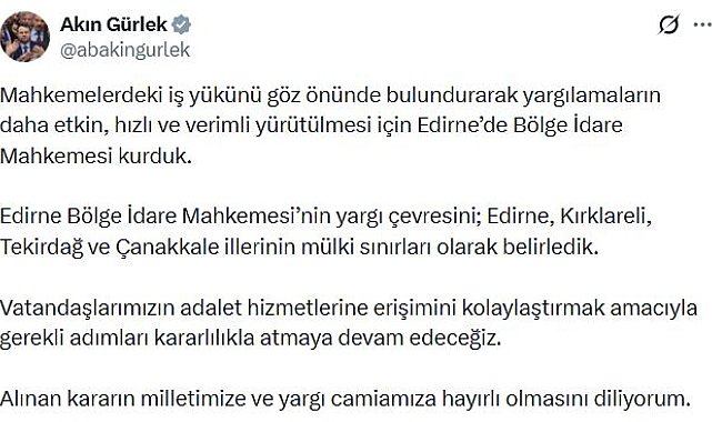 Edirne'de Bölge İdare Mahkemesi kuruldu