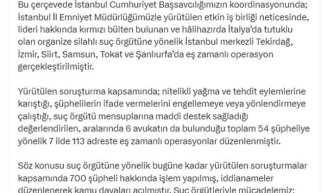 İstanbul merkezli 7 ilde 54 şüpheliye yönelik operasyon