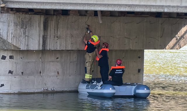 Köprü altında ipe takılarak mahsur kalan güvercini itfaiye ekipleri kurtardı