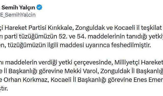 MHP Kırıkkale, Zonguldak ve Kocaeli il teşkilatları feshedildi