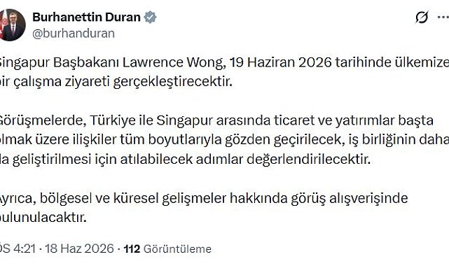 Singapur Başbakanı Wong, Türkiye'ye gelecek
