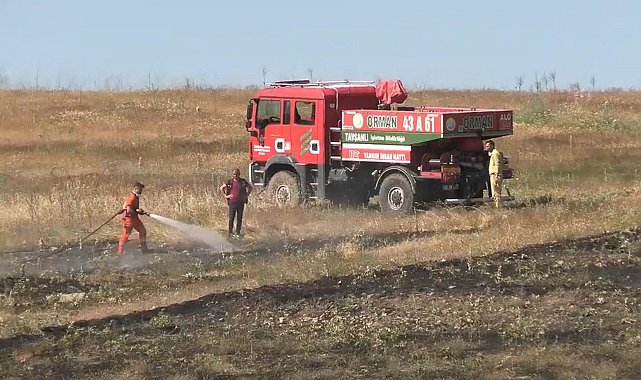 Tarlada hasat yapılırken çıkan yangında 15 dönüm ekili alan zarar gördü