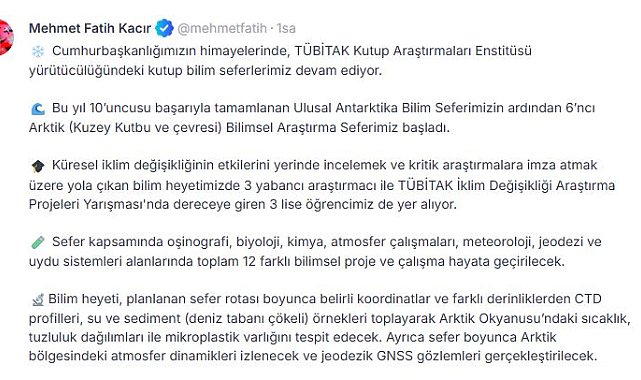 6'ncı Arktik Bilimsel Araştırma Seferi başladı