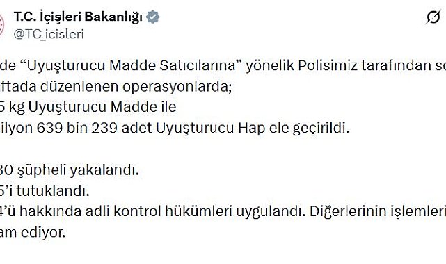 73 ildeki uyuşturucu operasyonlarında 935 tutuklama