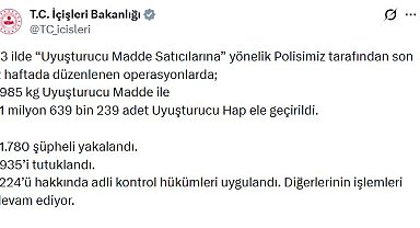 73 ildeki uyuşturucu operasyonlarında 935 tutuklama