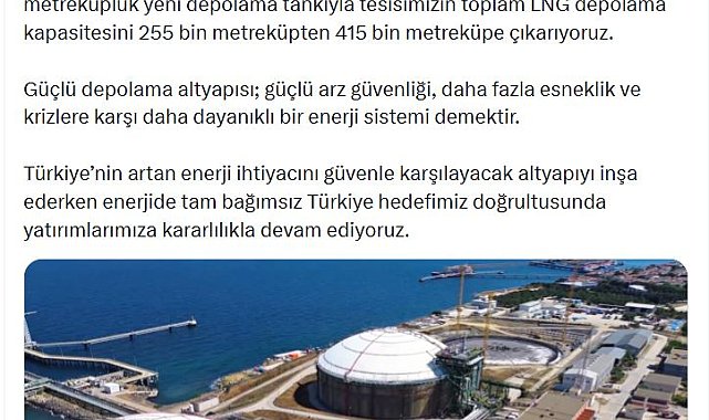 Bakan Bayraktar: Marmaraereğlisi'nde LNG depolama kapasitesini 415 bin metreküpe çıkarıyoruz