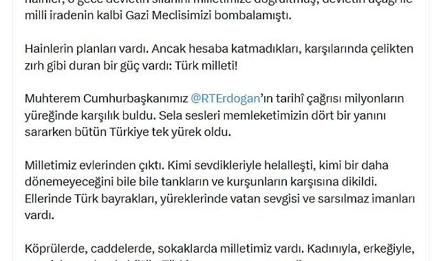 Bakan Çiftçi'den '15 Temmuz' mesajı