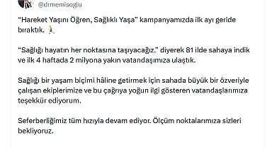 Bakan Memişoğlu: 'Hareket Yaşını Öğren, Sağlıklı Yaşa' kampanyamızda 2 milyona yakın vatandaşımıza ulaştık