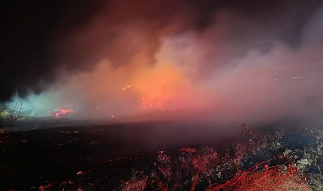Burhaniye'de çiftlikte saman deposu yandı